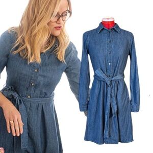 Draper James Blue Chambray Denim Belted Shirt Dress Size 4